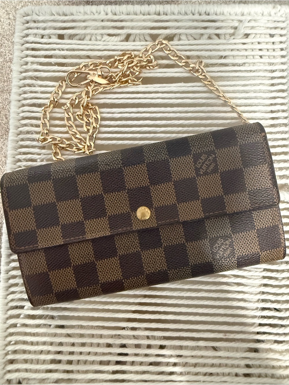 Louis Vuitton Brown Check Gold Chain Crossbody Wallet